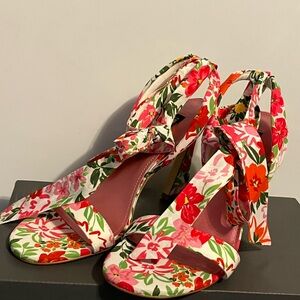 Nine West Floral Tie-Strap High Heels - Pink & Red size 9